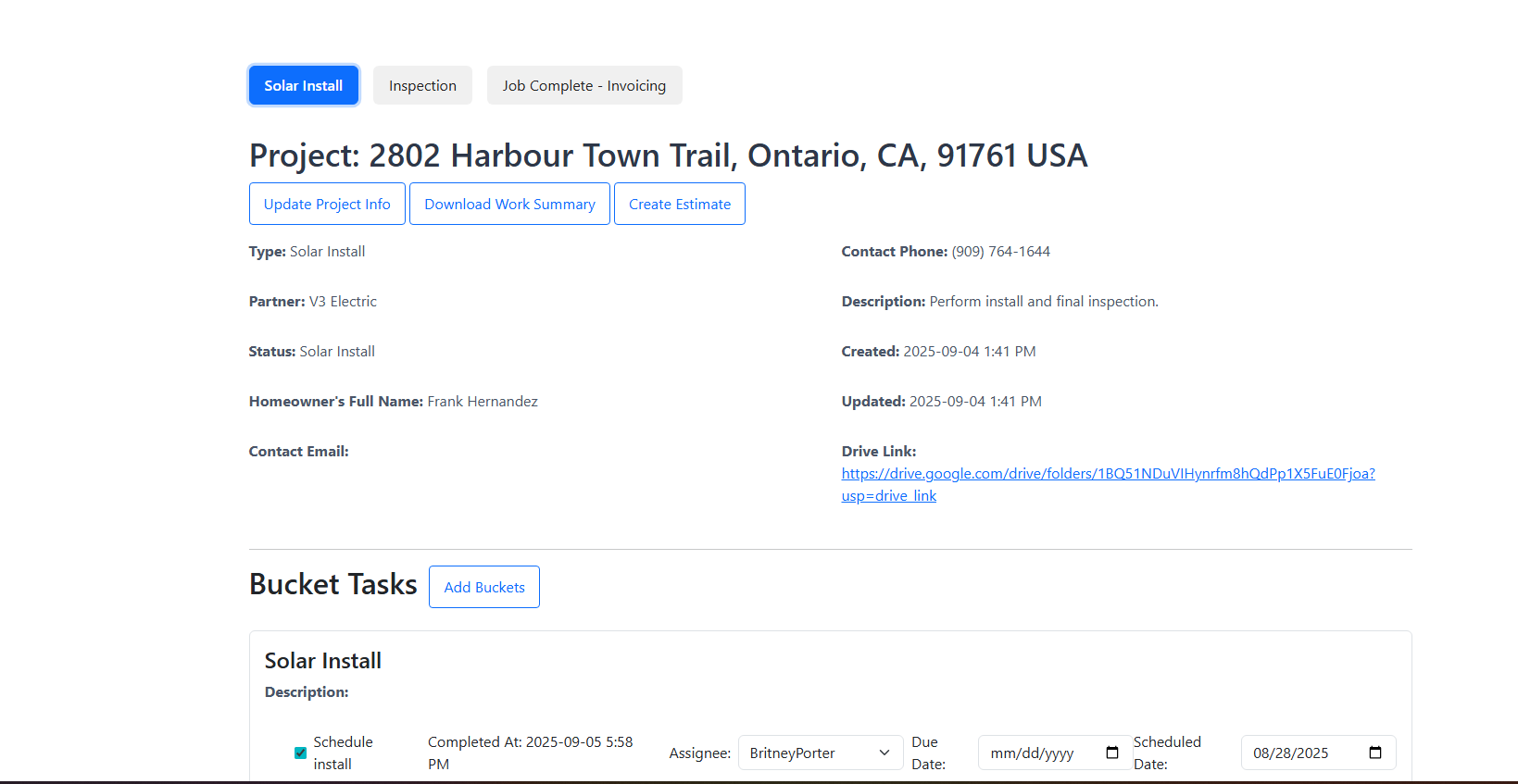 Project detail and buckets