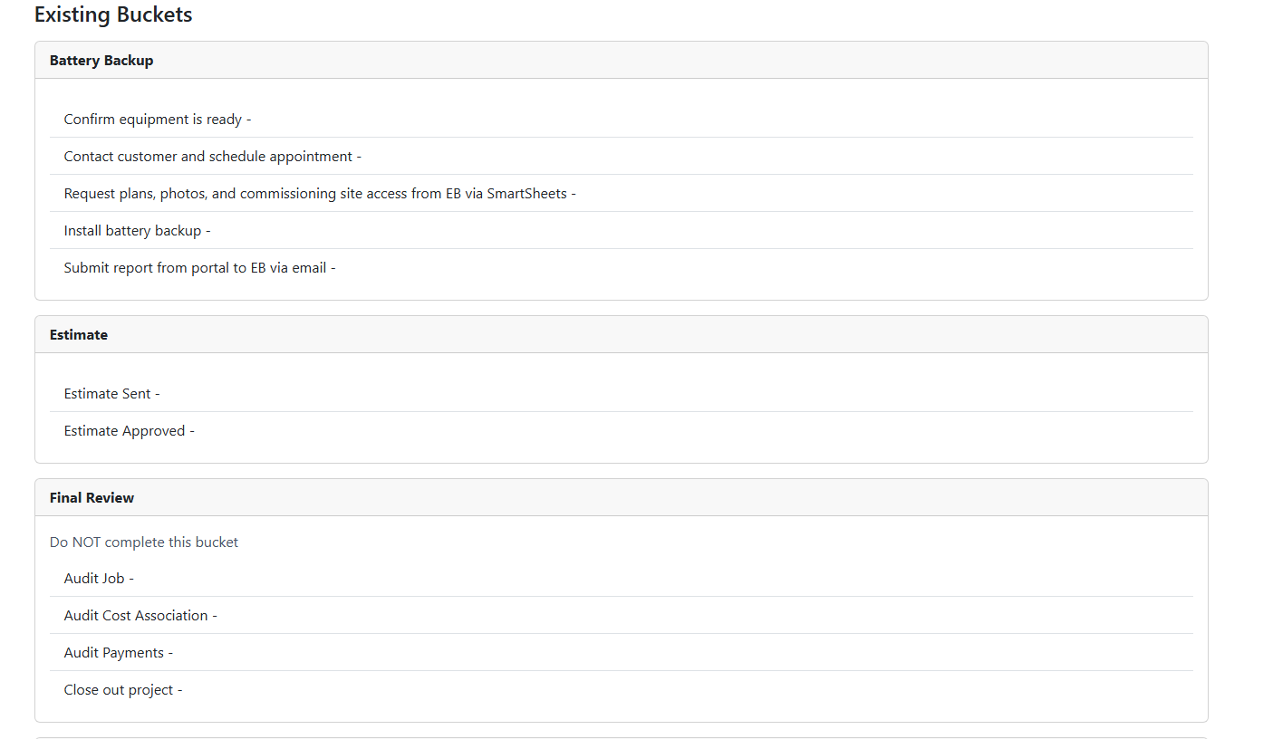 Existing buckets list